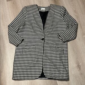 Vintage Leslie Fay Suits Black and White Gingham Blazer Coat Jacket Sz 18